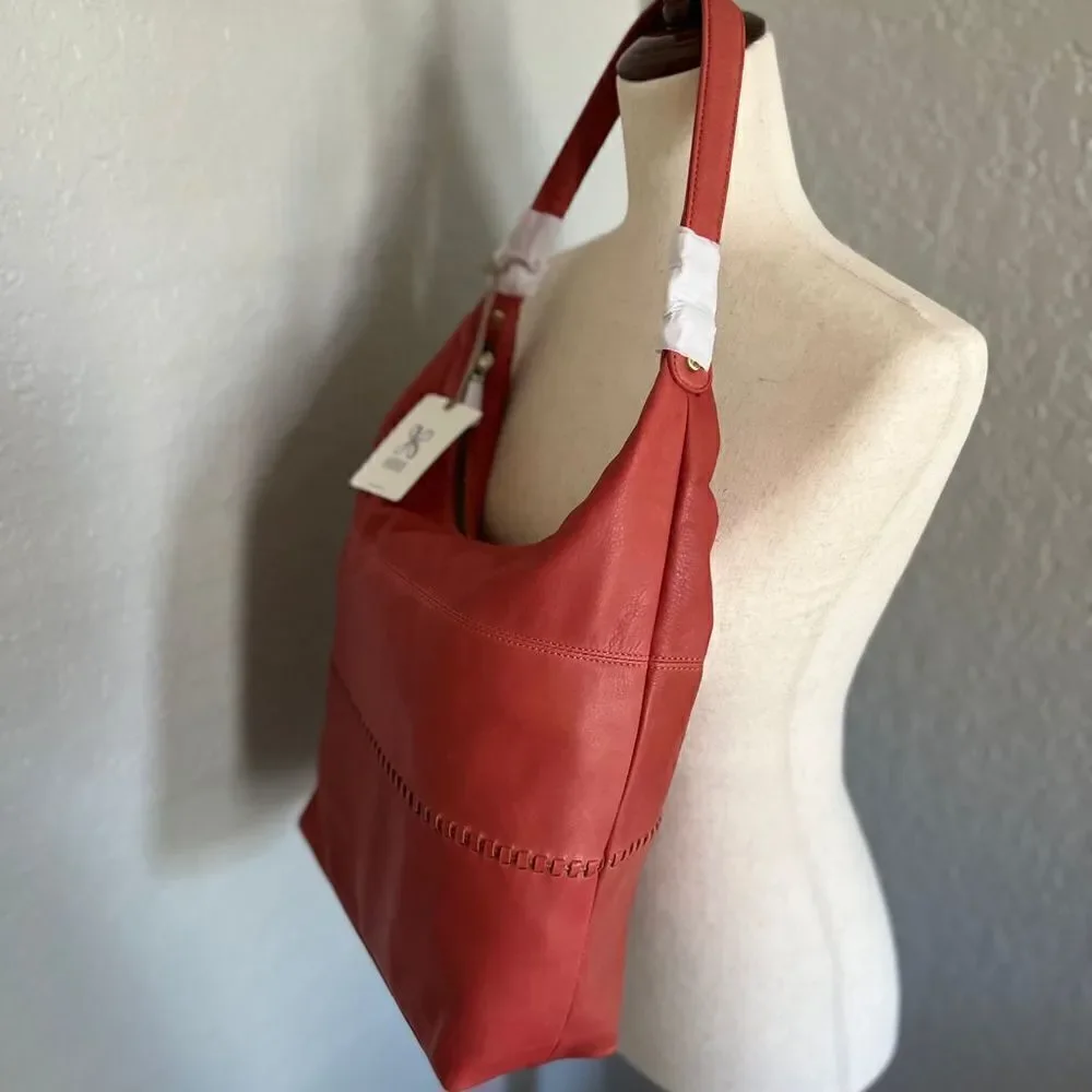 Hobo Entrine Whipstitch Leather Shoulder Tote Bag, Leather, Orange (Ginger) NWT - Picture 12 of 16